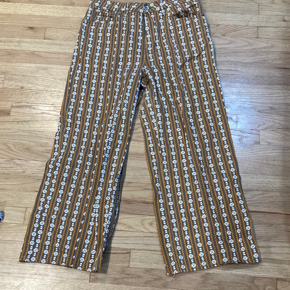 Brixton Brown and White Striped Wide Leg Pants